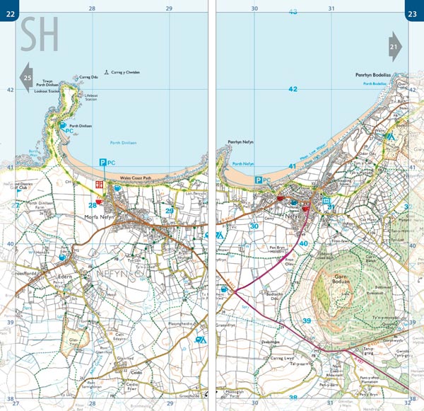 Large scale 1:25,000 Ordnance Survey map of the Llyn Peninsula action of the Wales Coast Path
