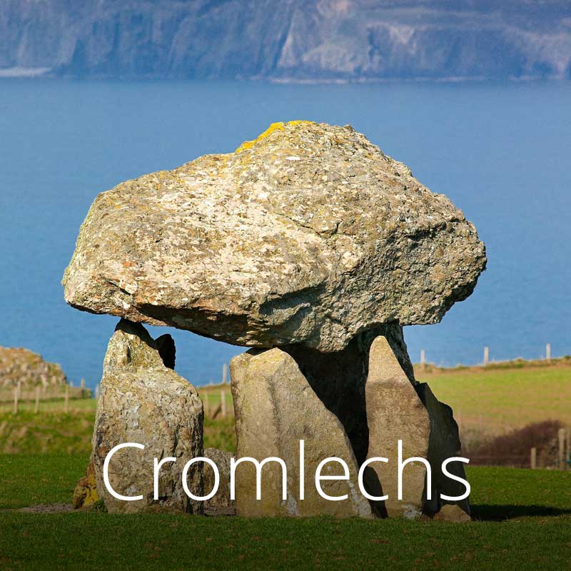 A cromlech, or prehistoric burial chamber on the Welsh coast