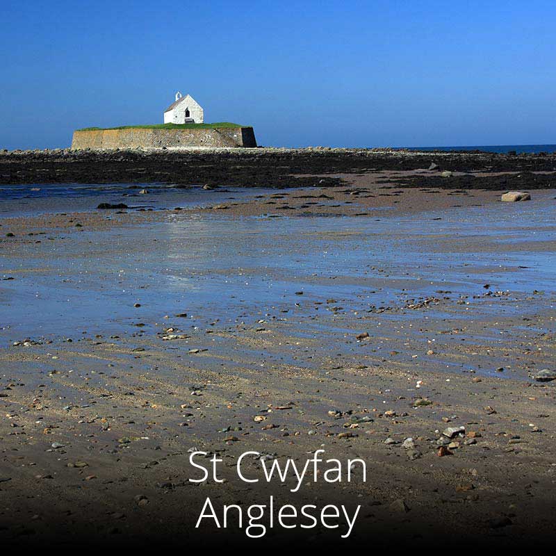 St Cwyfan's church on Anglesey sits on a tiny island in a bay and is only accessible at low tide