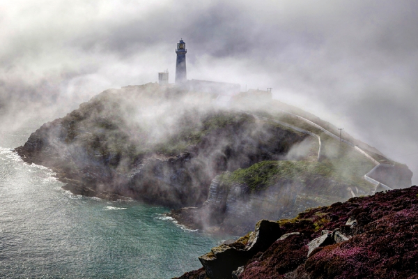 South Stack lighthouse, Anglesey, in a fog bank
